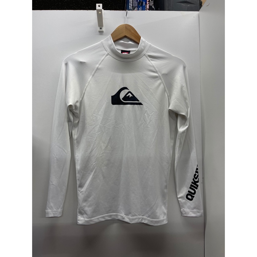 Quiksilver Mens Long Sleeve Rash Guard White Swim Shirt Logo Size Medium